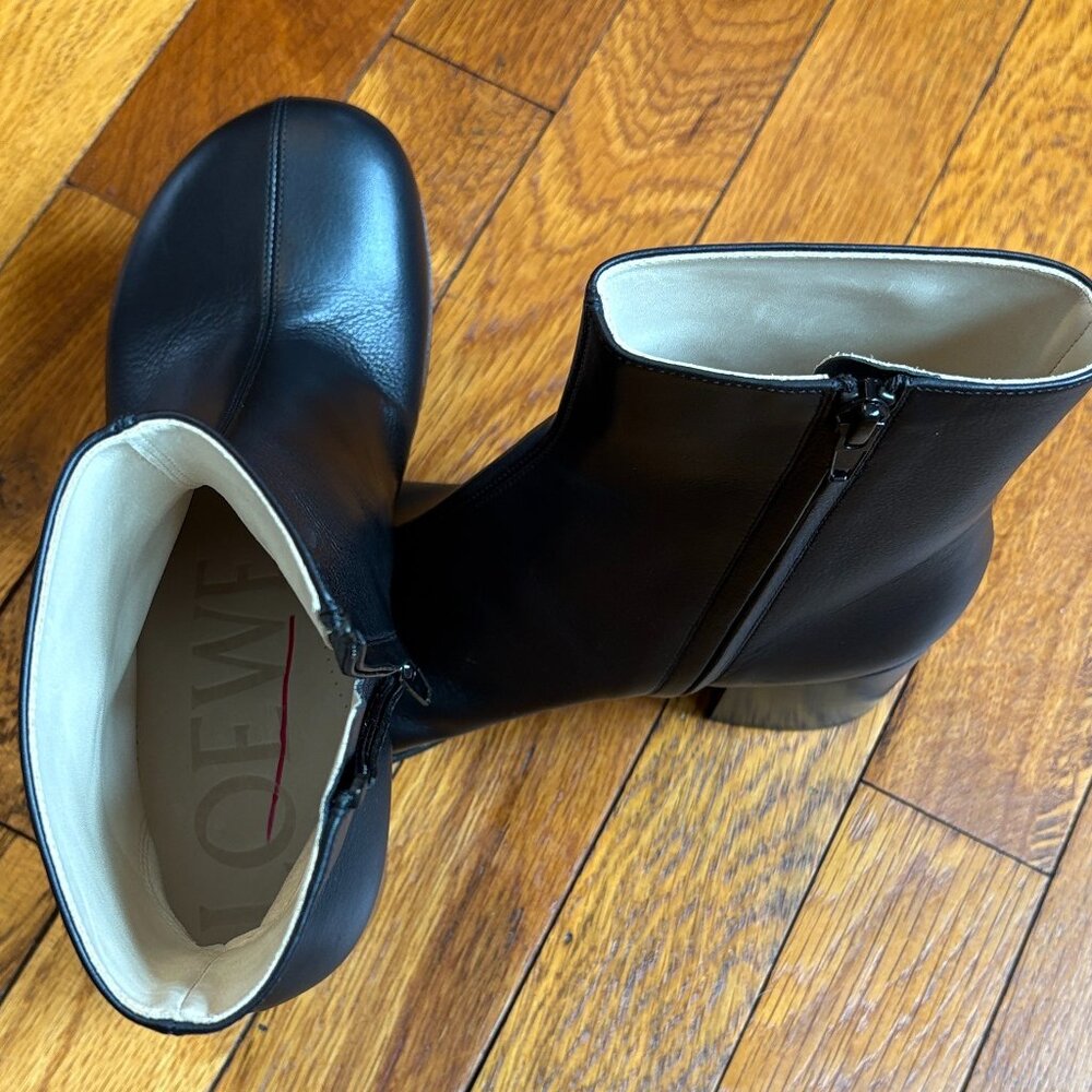 NWOT Loewe Terra Black Leather Ankle Boots | Designer Heels